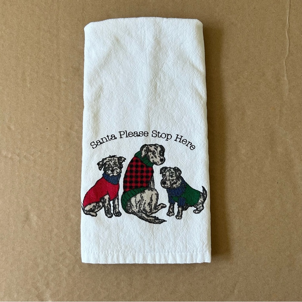 Bella Lux Christmas Collection Dog Trio Kitchen Towel Tea Dishcloth Santa Please
